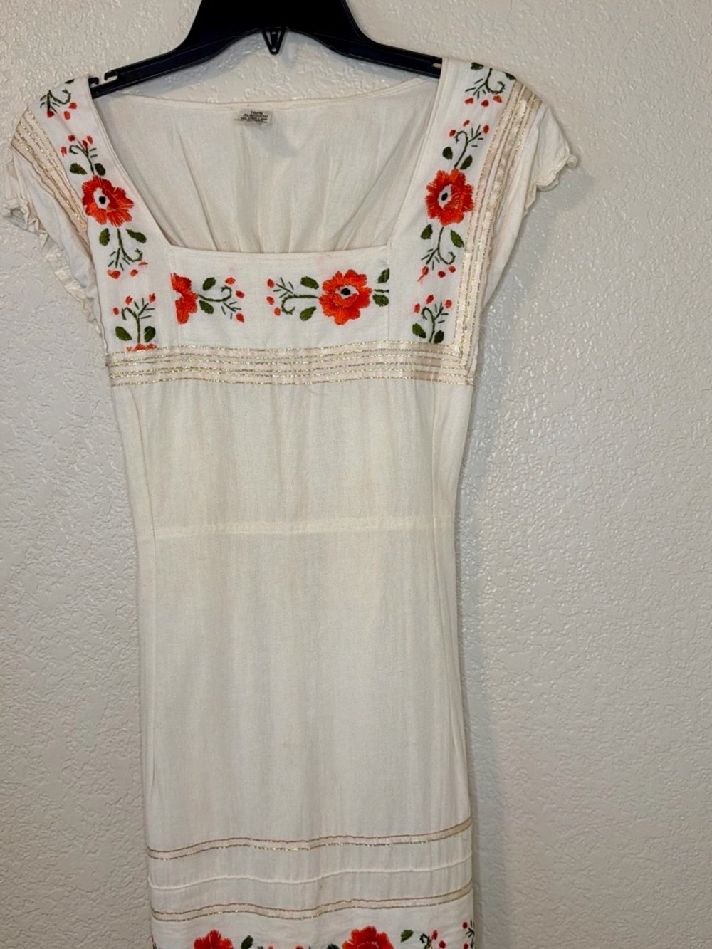 White Embroidered Floral Square-Neck Dress